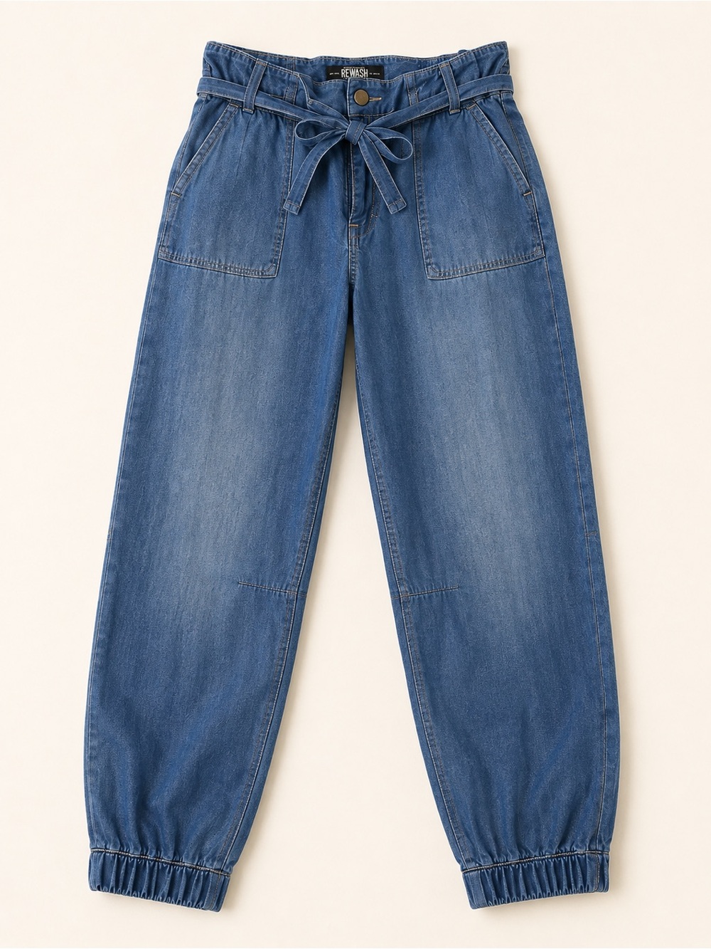 Rewash #bemore Chambray Denim Jogger Pants Size 9/29 Tie Waist